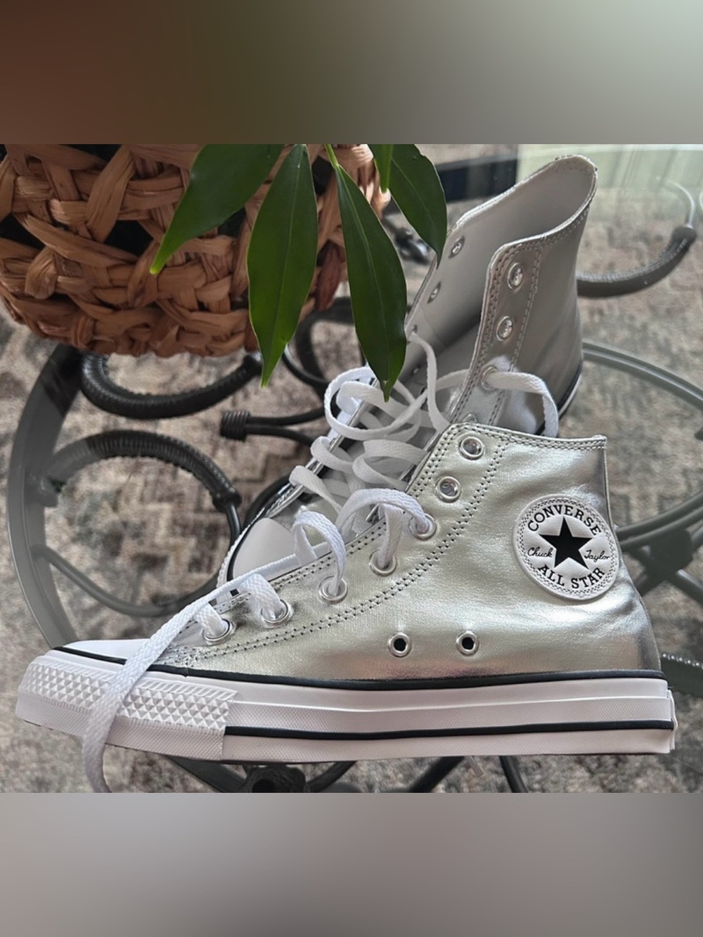 Converse Metallic Silver High Top Sneakers